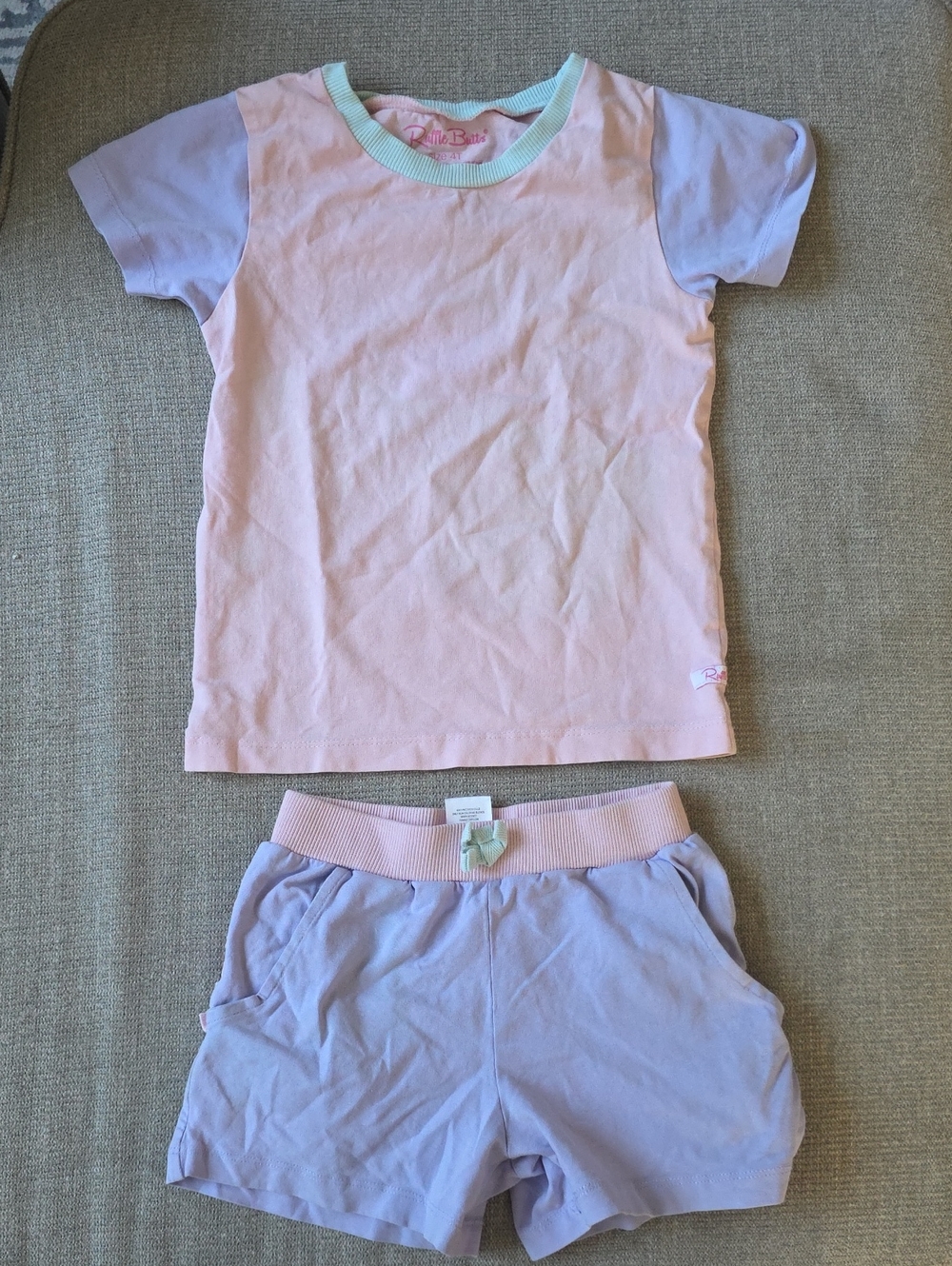 Ruffle Butts Girls Pink And Purple Color Block Short Sleeve & Shorts 4T